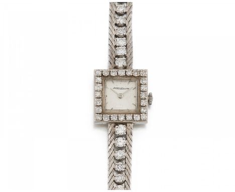 JAEGER LECOULTRESchmuckuhr. Herkunft: Schweiz, Le Sentier. Werk: Handaufzug. Gehäuse/Armband: 750/- Weißgold, besetzt mit 56 
