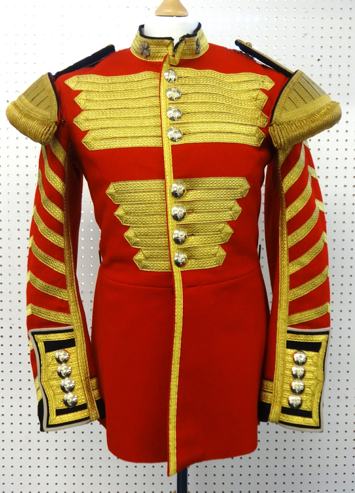 An Irish guards gold laced Drum Majors Scarlet Tunic, named to 'Drum