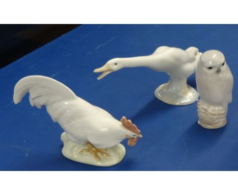 Two Copenhagen animal figures and a Lladro geese.