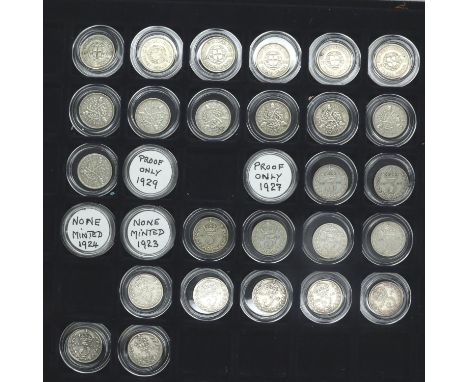 1911-1942 silver threepences, missing 1927/28. P&amp;P Group 1 (£14+VAT for the first lot and £1+VAT for subsequent lots) 