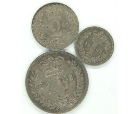1848 Maundy part set of Queen Victoria with bespoke fitted presentation box, 1d, 2d and 4d. P&amp;P Group 1 (£14+VAT for the 