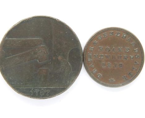 Two early milled workhouse tokens, Ironmongery and Drapery. P&amp;P Group 1 (£14+VAT for the first lot and £1+VAT for subsequ