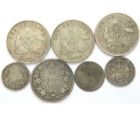 Seven mixed British Territories silver coins including South Africa, Queen Victoria and later. P&amp;P Group 1 (£14+VAT for t