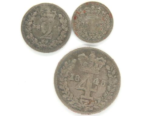 1843 Maundy part set of Queen Victoria with bespoke fitted presentation box, 1d, 2d and 4d. P&amp;P Group 1 (£14+VAT for the 