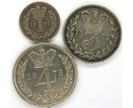 1878 Maundy part coin set with bespoke fitted presentation box, 1d, 3d and 4d. P&amp;P Group 1 (£14+VAT for the first lot and