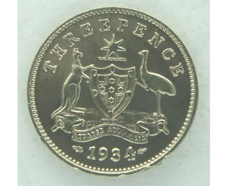 1934 Colonial Australian silver threepence. P&amp;P Group 1 (£14+VAT for the first lot and £1+VAT for subsequent lots) 