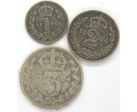 1894 Maundy part coin set with bespoke fitted presentation box, 1d, 2d and 3d. P&amp;P Group 1 (£14+VAT for the first lot and