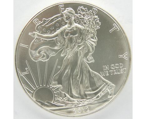 Silver bullion 2012 USA 1oz silver dollar. P&amp;P Group 1 (£14+VAT for the first lot and £1+VAT for subsequent lots) 