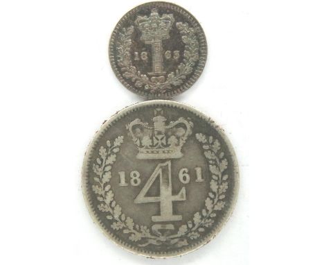 1861 Maundy part coin set with bespoke fitted presentation box, 1d and 4d. P&amp;P Group 1 (£14+VAT for the first lot and £1+