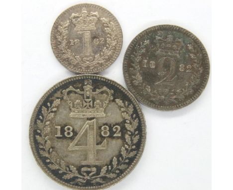 1882 Maundy part coin set with bespoke fitted presentation box, 1d, 2d and 4d. P&amp;P Group 1 (£14+VAT for the first lot and