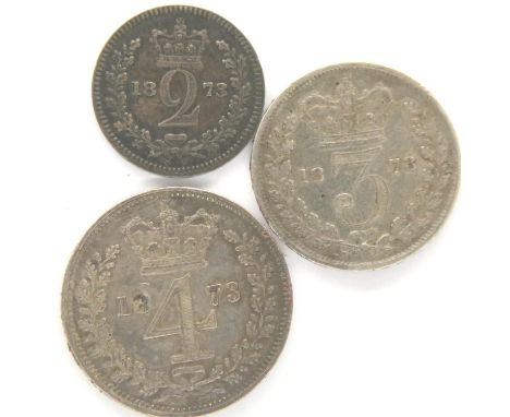1873 Maundy part coin set with bespoke fitted presentation box, 2d, 3d and 4d. P&amp;P Group 1 (£14+VAT for the first lot and