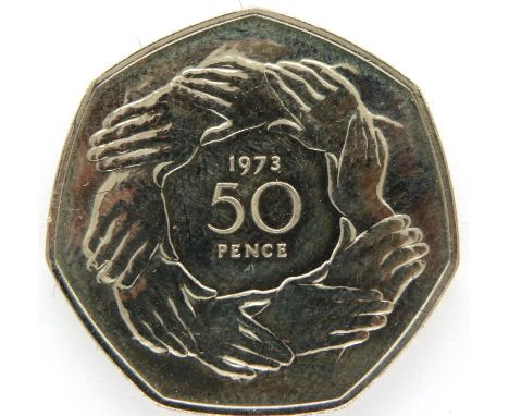 Silver 1973 fifty pence, boxed. P&amp;P Group 1 (£14+VAT for the first lot and £1+VAT for subsequent lots) 