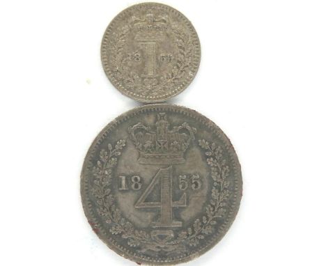 1855 Rare Maundy part coins set with bespoke fitted presentation box, 1d and 4d. P&amp;P Group 1 (£14+VAT for the first lot a