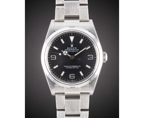 A GENTLEMAN'S STAINLESS STEEL ROLEX OYSTER PERPETUAL EXPLORER BRACELET WATCHDATED 2004, REF. 114270 WITH ORIGINAL BOX, PAPERS