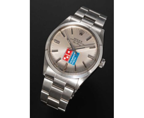 A RARE GENTLEMAN'S STAINLESS STEEL ROLEX OYSTER PERPETUAL AIR KING BRACELET WATCHCIRCA 1989, REF. 5500 WITH DOMINO'S PIZZA LO