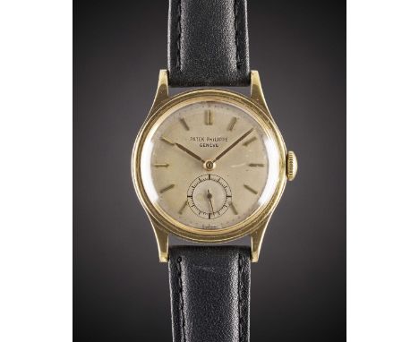 A RARE GENTLEMAN'S 18K SOLID YELLOW GOLD PATEK PHILIPPE CALATRAVA "WATERPROOF" WRIST WATCHDATED 1954, REF. 2451 WITH ORIGINAL