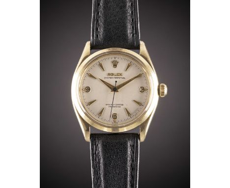 A GENTLEMAN'S 9CT SOLID GOLD ROLEX OYSTER PERPETUAL WRIST WATCHCIRCA 1955, REF. 6564 WITH 3-6-9 "EXPLORER" DIAL Movement: 25J
