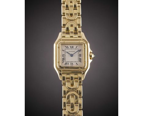 A LADIES 18K SOLID GOLD CARTIER PANTHERE "ART DECO" BRACELET WATCHCIRCA 1990s, REF. 1070 2 WITH CARTIER BOX & OPEN PAPERSMove