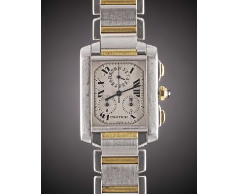 A GENTLEMAN'S SIZE STEEL & GOLD CARTIER TANK FRANCAISE CHRONOGRAPH BRACELET WATCHCIRCA 2005, REF. 2303 WITH CARTIER SERVICE P