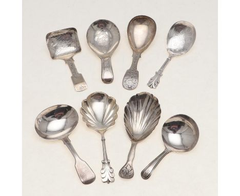 with a fluted bowl and a waisted stem, initialled, by Henry Ellis & Son, Exeter 1850, together with seven various antique cad