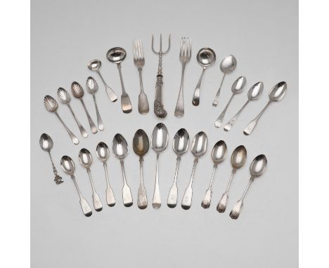 eighteen teaspoons (one continental), a table fork, a dessert fork, a dessert spoon, two small ladles, a condiment spoon, a j