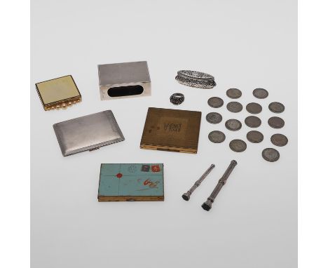 a run of 16 consecutive shillings (1936-1951 inclusive), two Victorian pencils, a Chinese silver ring (bearing a character ma