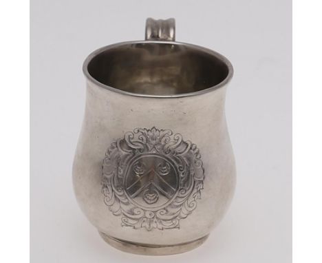 of baluster form, engraved on one side with a coat of arms, by William Fleming, London 1721; 2.2" (5.5cm) high; 2oz. ** Gener