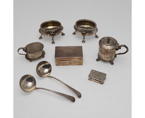 with rope-work borders, gilt interiors and raised on four hoof feet, by D & R Hennell, London 1764, together with two mustard