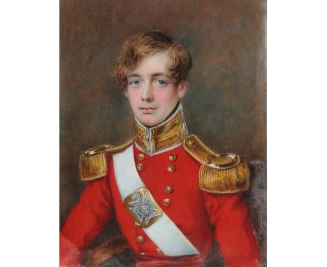 Miniature portrait of George Evatt, 62nd Foot, in uniform, half length on ivory, label on reverse records painted by Wheeler 