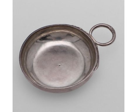 plain circular form, with a serpent entwined handle, inscribed "R * AUNILLION *", maker's mark crowned "IR" and mullet below,