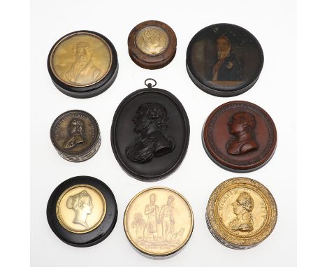 one gilt metal commemorating William Pitt, another General Foy 1824 and others of two soldiers, a lady, William IV and Freder