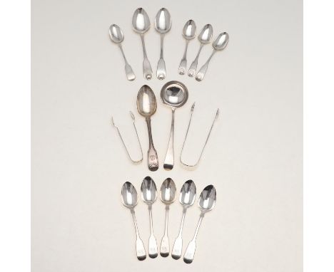 a trio of George III Fiddle & Shell Scottish teaspoons, by Alexander Henderson, Edinburgh 1815, a pair of Scottish dessert sp
