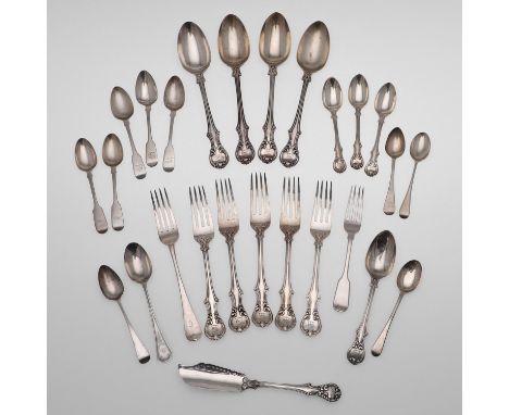 Victoria Pattern, to include: four table spoons, five table forks, three teaspoons, a dessert spoon and a butter spreader, cr