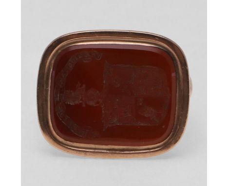 with a rounded rectangular matrix and intaglio coat of arms, fitted on the reverse with a compass under a domed glass window,