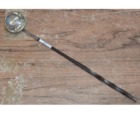 SILVER HORN HANDLED LADLE WITH GEORGIAN COIN INSERT     