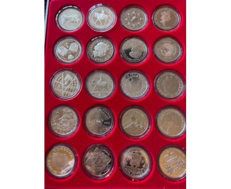 A collection of Silver proof 5 pound coins of various dates to include Diana, Fiftieth Birthday of Prince of Wales, 1999 In M