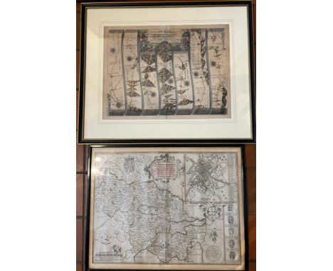 John Ogilby strip map of the road from York to Whitby &amp; Scarborough circa 1700, 35cm x 47cm John Speede map of West Yorks