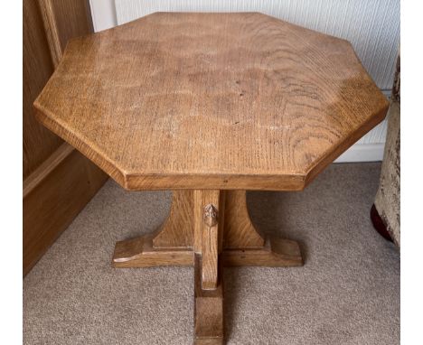 A Robert ‘Mouseman’ Thompson oak octagonal occasional table with adzed top. Believed to be purchased by the vendor’s family c