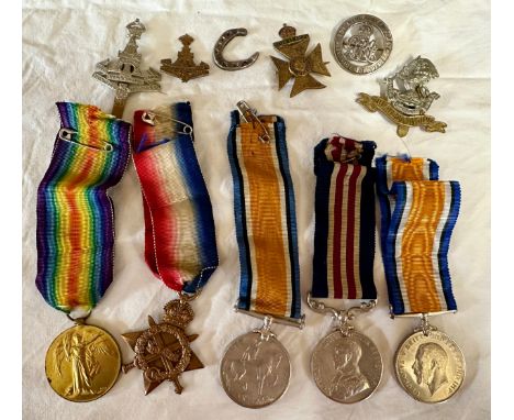 A WWI First World War medal group to one 12790 CPL. W. Beck York R. comprising: Victory Medal , War Medal, 1914 and 'Mons Sta