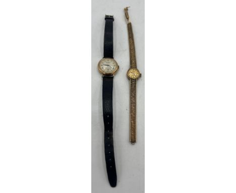 A 9 carat gold cased Rotary ladies wristwatch with 9 carat gold bracelet together with a Glaco ladies wristwatch with leather