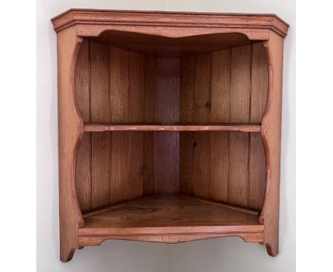 A good quality handmade oak open corner shelf unit. 83 h x 78 w x 48cm. 