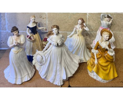 Ceramic ladies figurines to include, Coalport, Ladies of fashion, Jean, Royal Doulton, Veronica HN3205, Sandra HN2275, Maria 