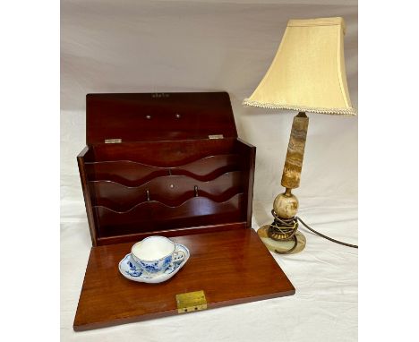 Miscellany to include a 19thC travelling mahogany letter rack approx. 24.5cm h x 39cm w 16cm d, together with an onyx table l