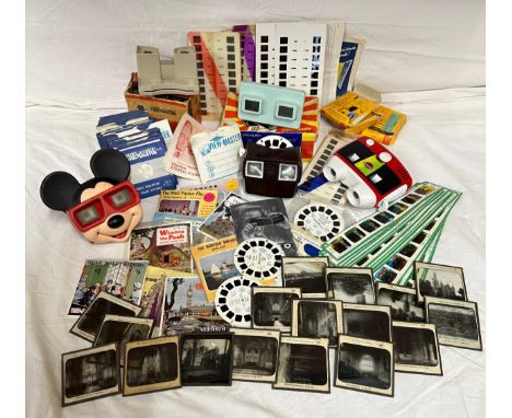 A quantity of stereoscope/view masters to include a Simplex stereoscope Lestrade Vert with box, Sayers 3D view master with bo