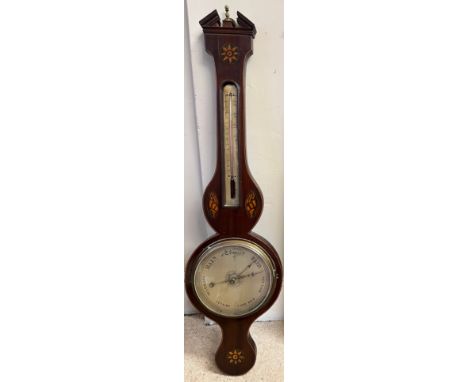 A 19thC mahogany inlaid mercurial barometer. 98cm h. 