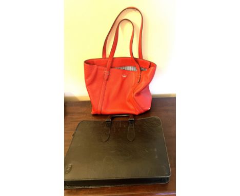 Two leather bags to include a red Kate Spade handbag and a black leather briefcase, 41cm w. 