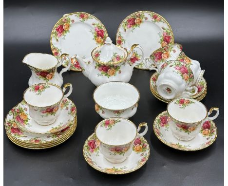 Tea service, Royal Albert Country Roses, to include teapot approx. 14cm h, milk jug, sugar bowl, six cups and saucers and six