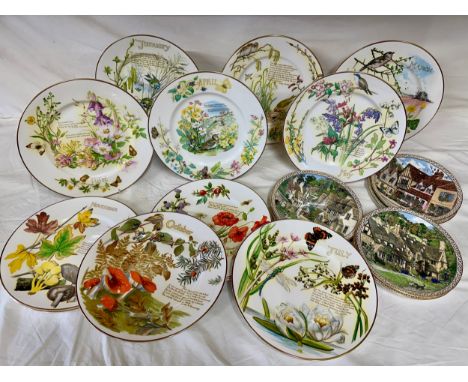 A full set of twelve Caverswall China plates by month with designs by John Ball from The Country Diary of an Edwardian Lady a