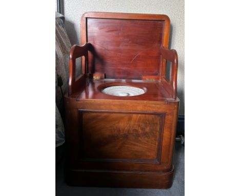 A Victorian mahogany commode with white ceramic pot to interior. 49cm h x 56cm w x 44cm d. 