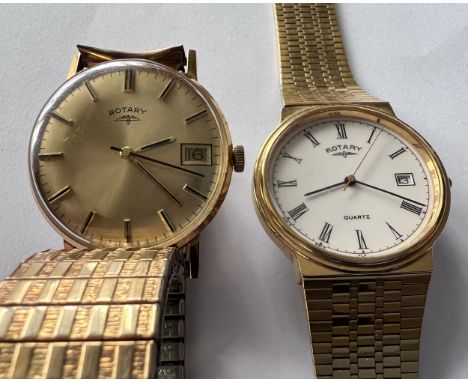 Two gentleman's Rotary date aperture wristwatches, one quarts. Case back stamp marked 225 and 9857. 